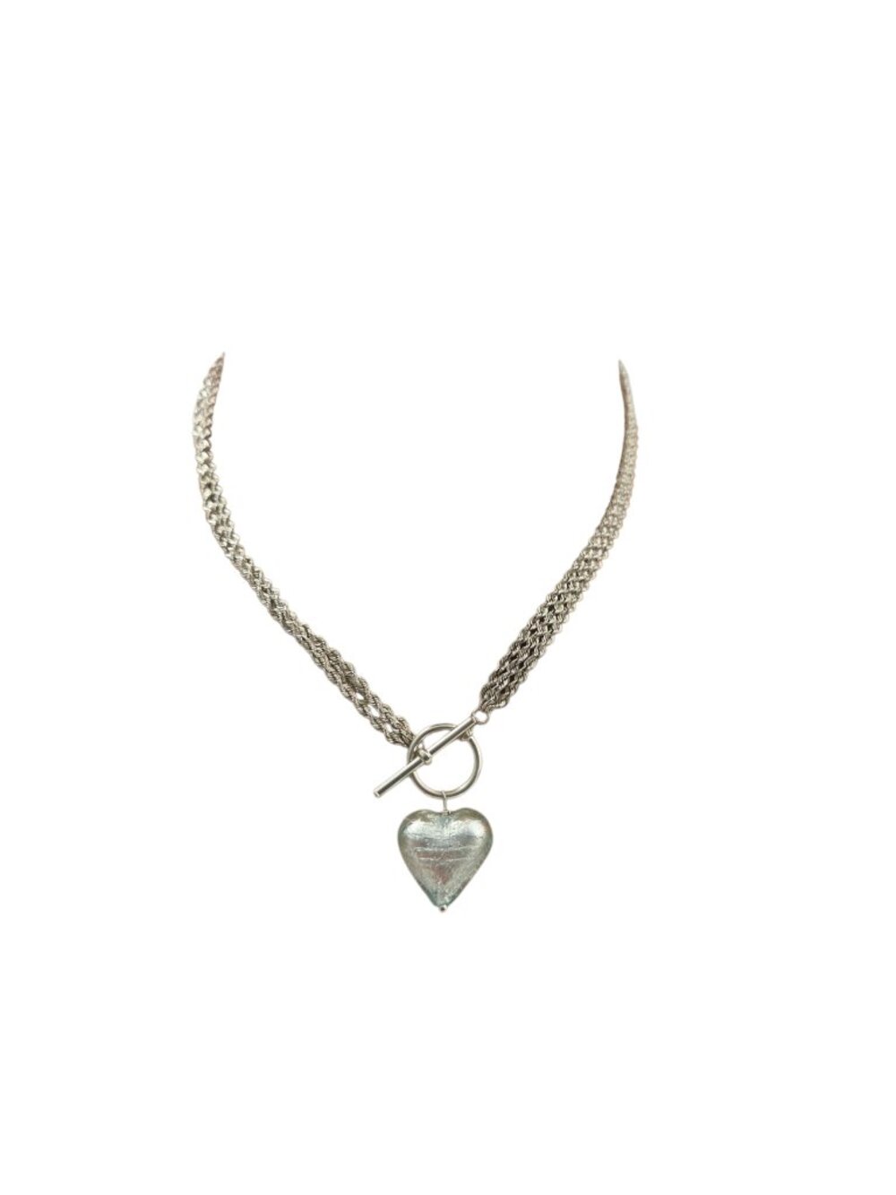 14K White Gold Puffy Heart Pendant Multi-Strand Rope Necklace #25150